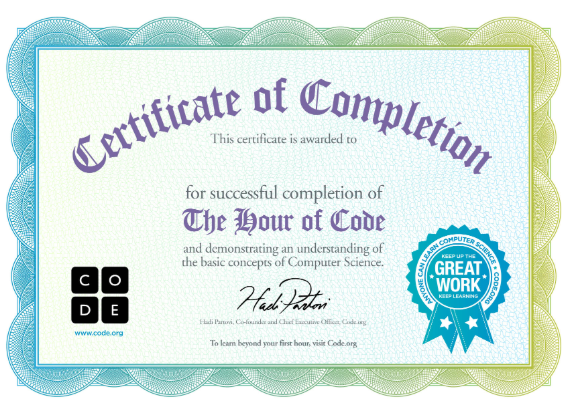 Hour of Code Certificate